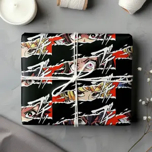 Kimetsu no Yaiba Anime Manga Gift Wrap, Tanjiro Nezuko Zenitsu Inosuke Eyes Paper Roll, Demon Slayer Wrapping Paper