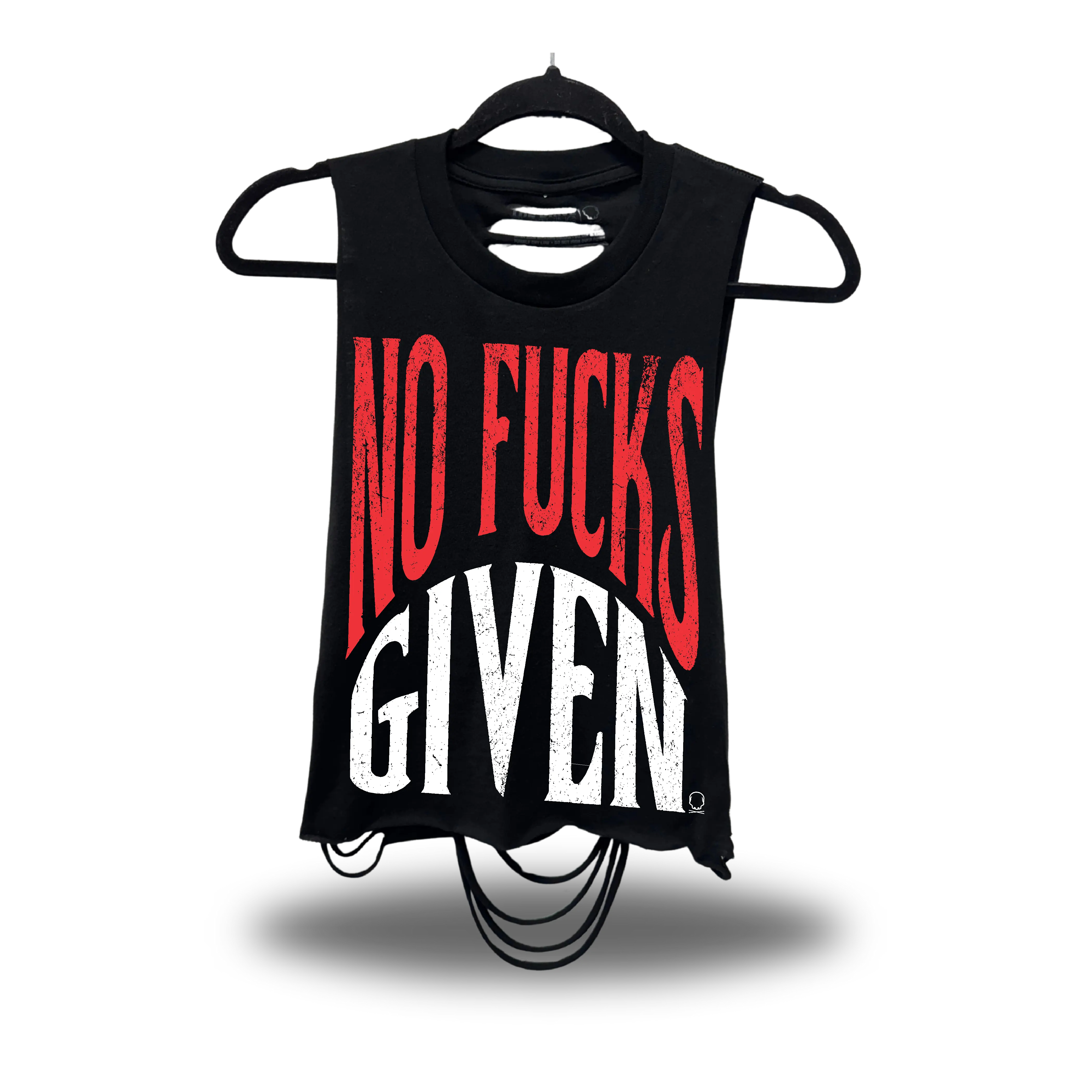 NO FUCKS GIVEN - ROAD RASH RAZOR CUT BLACK CROP TANK