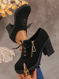 Women's Trendy Zipper - Accent Block - Heel Ankle Boots, Comfortable Casual Outdoor Fall/Winter Footwear, Female All - Match Fashionable Suede Booties for Daily Walks & Light Activities, Girl, Stylish Cold - Weather Dress Boots, Winter Warm Shoes