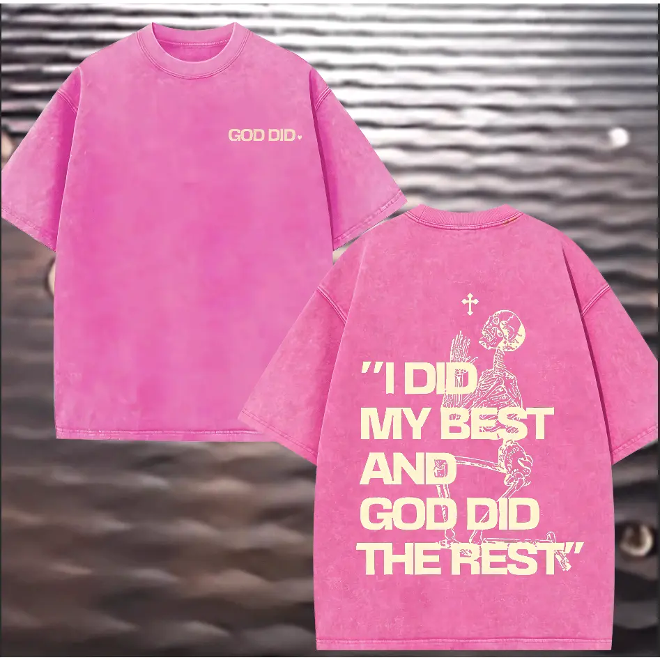 Y2K Dopamine Bright Pink Washed Men's Crew Neck T-Shirt Christian Skeleton Print Street Trend Loose Short Sleeve Top good graphic tees baggy shirt