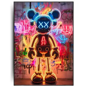 Kaws Neon Light Poster, Hypebeast Toys Poster, Figure Printable Wall Art, Minimalist Hypebeast Decor, Gift for Boyfriend, No Frame