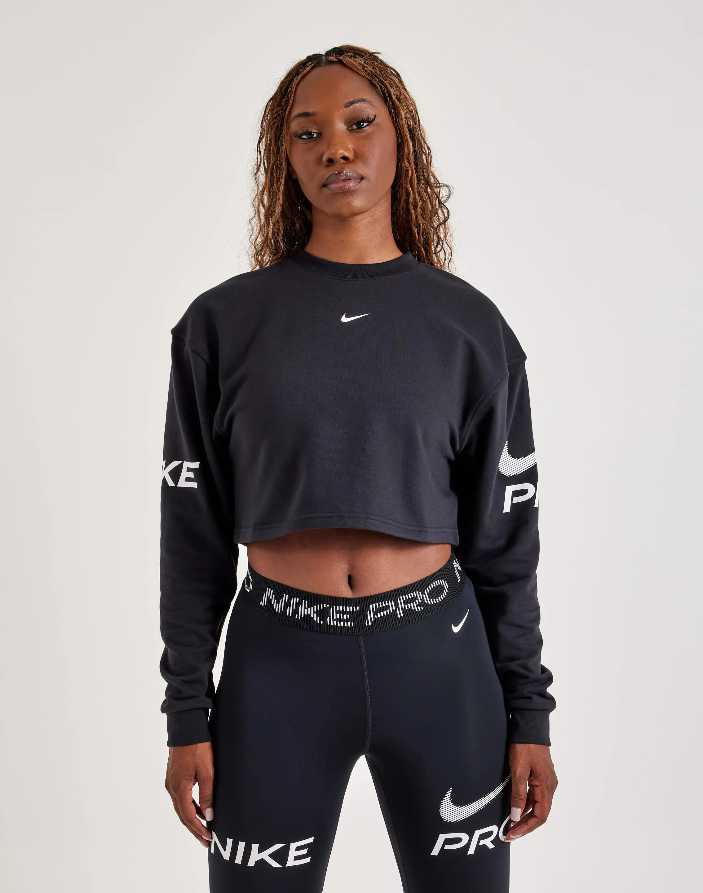 Womens Nike Pro Dri-FIT French Terry Fleece Crewneck Sweatshirt