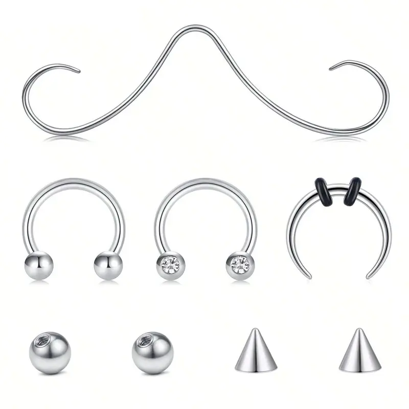 Mustache Septum Ring, Septum Clicker, 16 Gauge Septum Jewelry, Silver Color Options, Unisex Body Piercing Accessory, Nose Piercing Jewelry, Septum Pierced Ring, Nose Rings, Piercings Jewelry