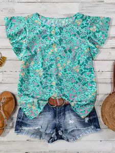 Women's Ditsy Floral Regular Fit Vacation/Casual/Commute Ruffle Sleeve Blouse