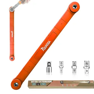 TQUAGGA Offset Extension Wrench Orange with 1/2", 1/4" and 3/8" Square Drive Adapters For Universal Extension Wrench For Small