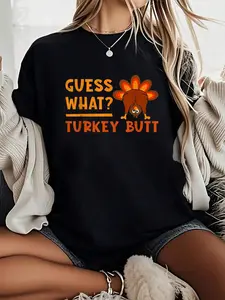 100% Cotton Unisex Funny Thanksgiving Guess What Turkey Butt toddler, boy, T-Shirt -Thanksgiving Family Turkey Pumpkin Pattern T-shirt