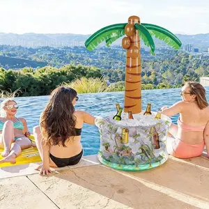 60" Inflatable Coconut Tree Cooler Box - Half-pack inflatable coconut tree party cooler box, with a Hawaiian tropical beach theme, suitable for Hawaiian gatherings and summer pool party decorations - Adult outdoor party supplies