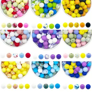 45PCS Flower Series Round Beads Water Transfer Mixed Silicone Beads Loose 3D Silicone Beads Handmade Necklaces Plastic Pen Keychains Bag Chains Phone Straps Bracelet Jewelry Materials Decorative Beads