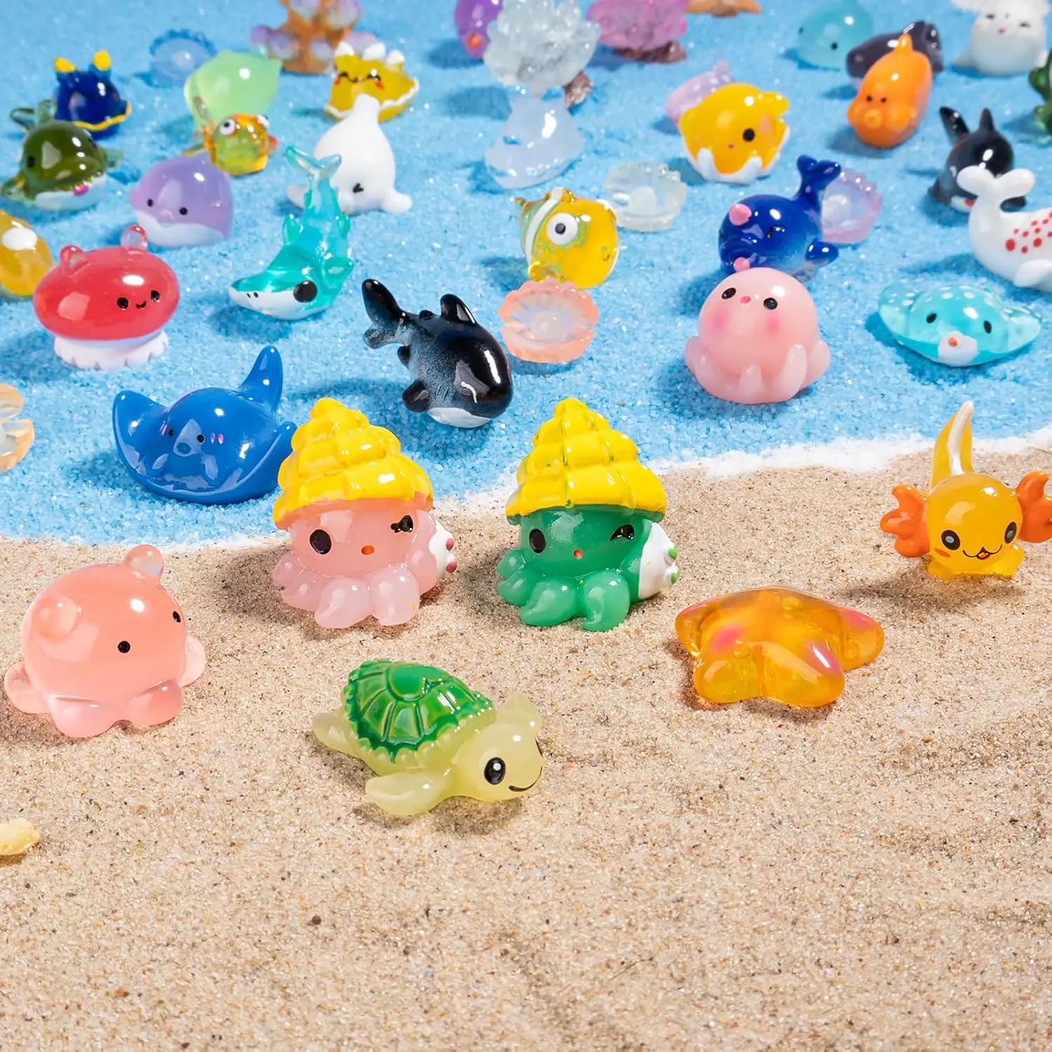 Random Color Cute Animal Shaped Miniature Fish & Aquatic Decoration (20/50pcs), Miniature Fish & Sea Creature Shaped Decoration, Micro Landscape Decor