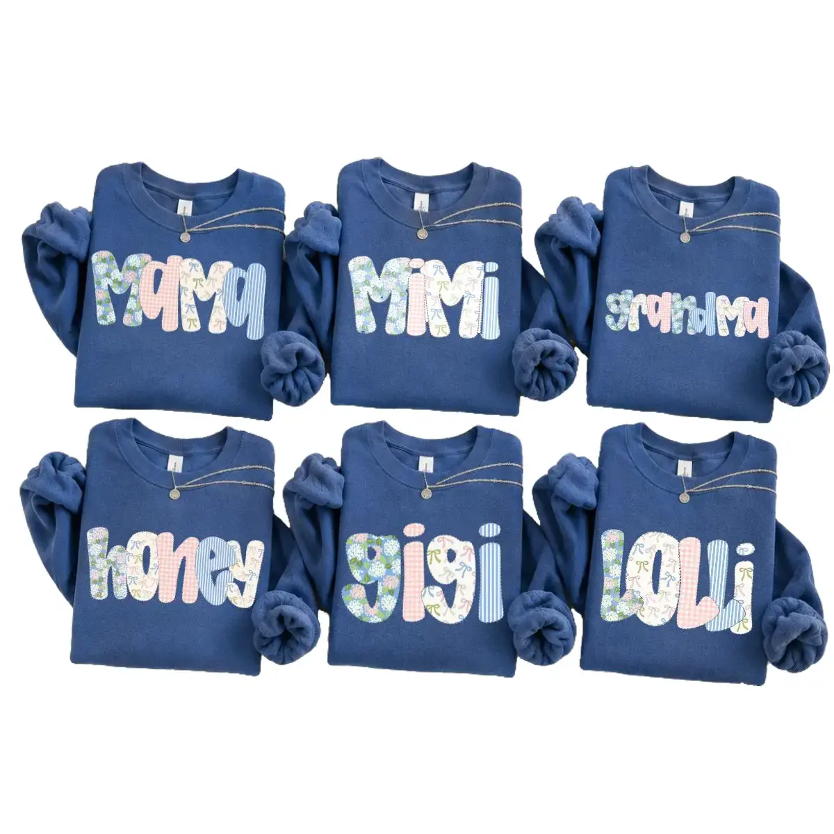 Personalized Mama Mimi Gigi Lolly Sweatshirt, Custom Family Name Crewneck, Patchwork Bow Letter Sweatshirt, Matching Family Sweatshirt, Grandma Mom Gift, Mother's Day Crewneck -  Philip82