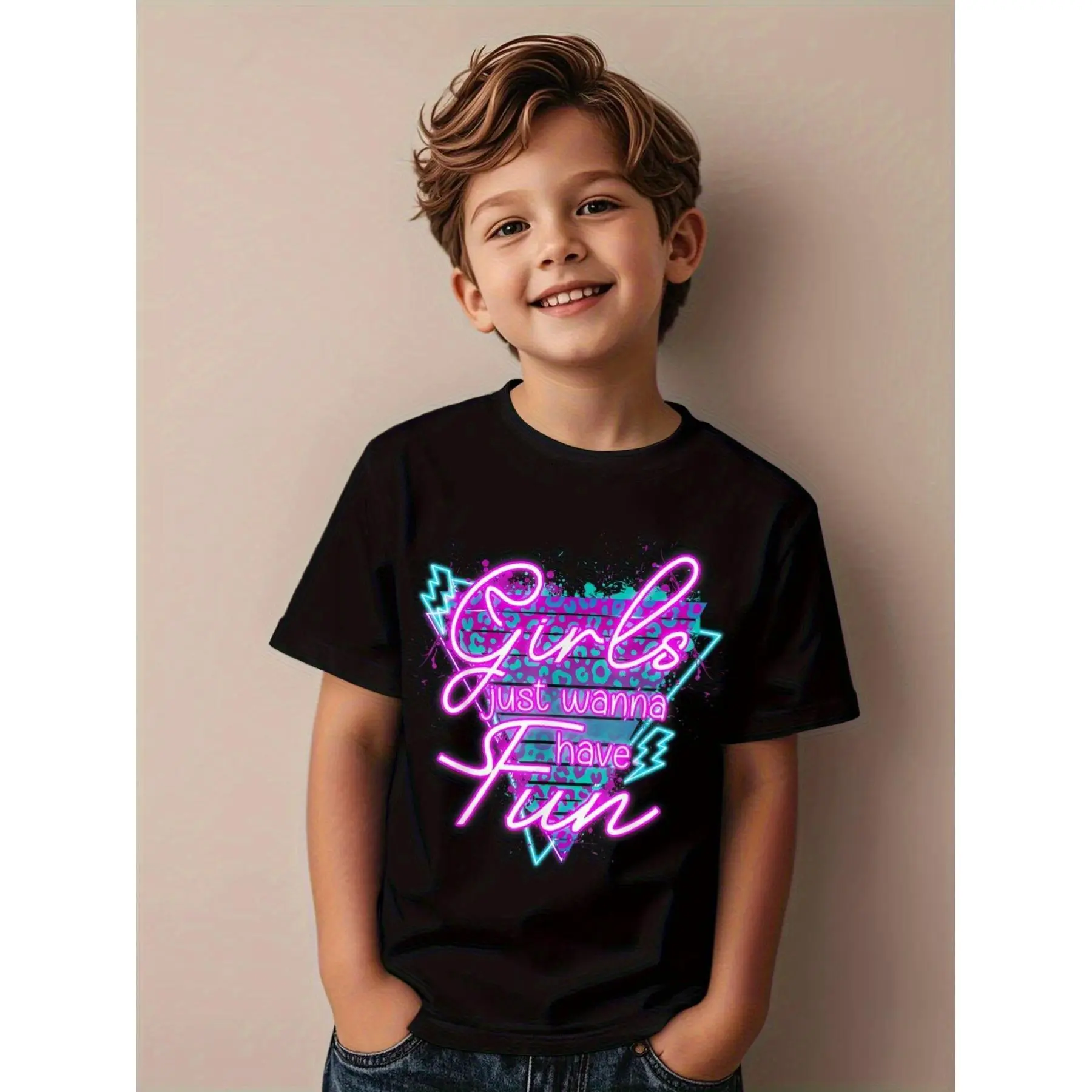 Girls Just Wanna Have Fun Awesome 70s 80s 90s 1980s Funny Awesome Graphic Kids T-Shirt Cute Children T-Shirt Street Style T-Shirt Top(3Y-13Y)