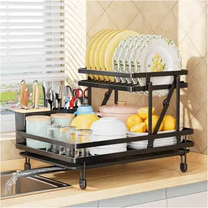 Dish Drying Rack, Collapsible Dish Racks for Kitchen Counter, 2 Tier Durable Dish Drainer with Utensil Holder-Kitchen Drying Rack