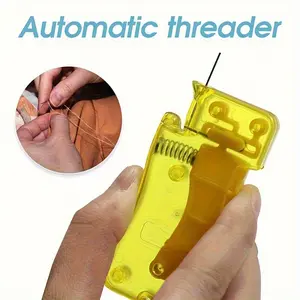 Lemon Yellow Automatic Needle Threader - Ergonomic Design with Sharp Metal Tip for Quick & Easy Threading, DIY Sewing & Crafting Tool for Beginners & Experts, Durable Sewing Supplies, Needle Threader Tool