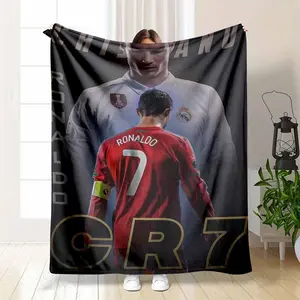 Ronaldo CR 7 Inspired Flannel Blanket Football Star Theme Iconic Number Seven Print Soft Comfortable Lightweight Warm for Bedroom Living Room Office Lounge Decor Gift
