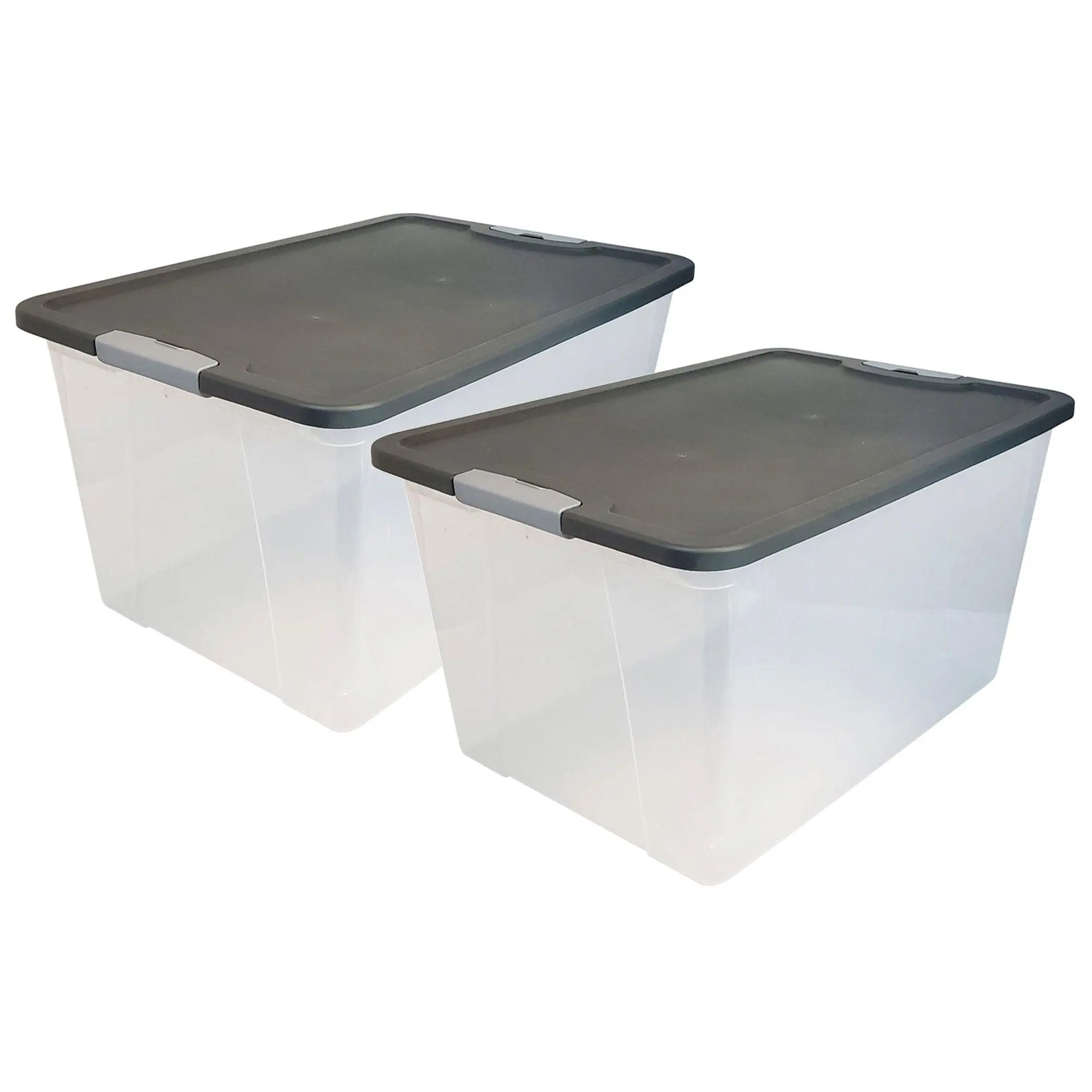 Homz 64Qt Stackable Plastic Storage Bin Container Box w/Latch Lid, Gray (2 Pack) Household Organiser