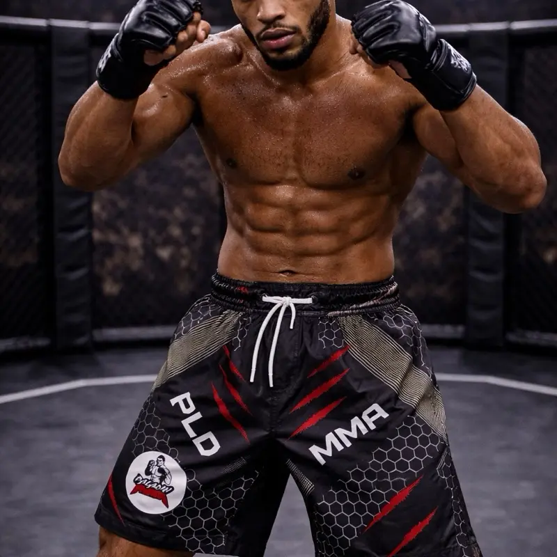 Men's PLD MMA Shorts, Elastic Band Activewear Bottoms with Internal Drawstring for Fitness, Gym, Training Wear, Quick Dry