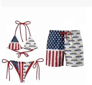 Matching USA Flag Couple Swimsuit Set with Twisted Tea Bikini & Men’s Trunks – Perfect for Summer, Beach & Pool Parties