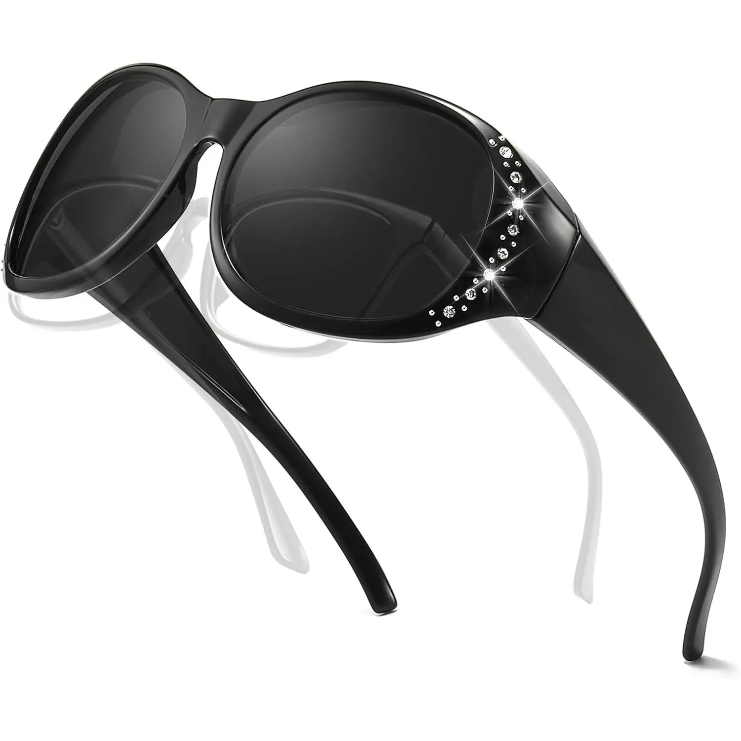 Myiaur Polarised Sunglasses Over Glasses for Women UV400 Protection Oversized Trendy Frame with Shiny Accents for Driving