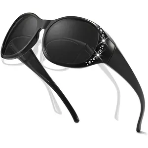 Myiaur Polarised Sunglasses Over Glasses for Women UV400 Protection Oversized Trendy Frame with Shiny Accents for Driving