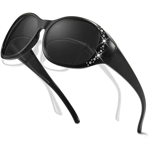 Myiaur Polarised Sunglasses Over Glasses for Women UV400 Protection Oversized Trendy Frame with Shiny Accents for Driving