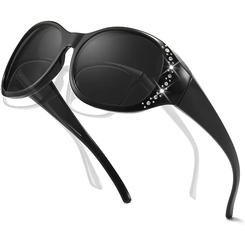 Myiaur Polarised Sunglasses Over Glasses for Women UV400 Protection Oversized Trendy Frame with Shiny Accents for Driving