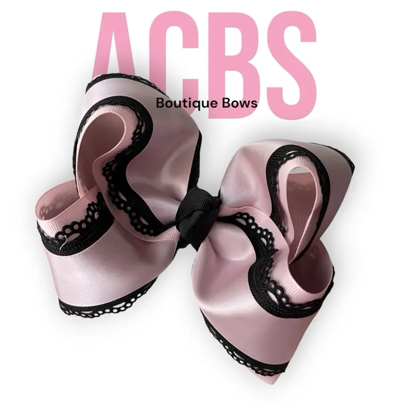 ACBS Hair Clips Pink & Blue Boutique Bow 5 Inches Handmade in USA,