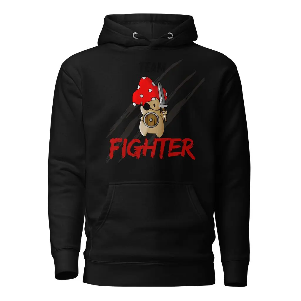 DnD Mushrooms-Team Fighter Hoodie - Autumn Casual Fitted Long Sleeve Black Gamer Fantasy Lover Hoodie with Front Pocket & Adjustable Hood Menswear Heart
