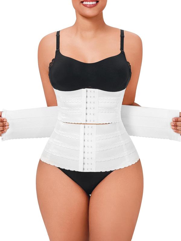 Women's Solid 3-sectional Hook & Eye Waist Trainer, High Stretch Tummy Control Corset for Daily Wear, Women Shapewear Clothes Halloween dailydrip comfyessentials midsize tiktokshopbacktoschool