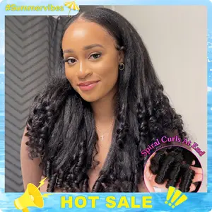 Kinky Straight Wig With Spiral Curls Ends V Part Wigs For Beginners Natural Blend Human Hair 3 In 1 Half Wigs Burmese Curly Hair Wigs Available #Summervibes