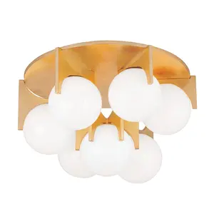 Eiko Large Ceiling Light - Luxurious Flush Mount with Opal Glass Shades and Vintage Gold Finish