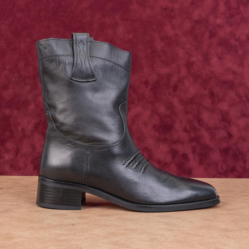 Bibi Lou Women Black Leather Cowboy Western Mid calf Boots 9US EUR39