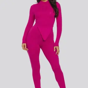 Playful Lettuce-Edged Top and Leggings - Magenta Fabric Fit 2 piece