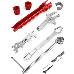 6 count Multifunctional Sink Wrench & Basin Wrench Set, Plumbing Tools for Faucet Installation, Basin Repair and Under Sink Tight Spaces, Spanner Wrench and Faucet Wrench Tool Kit for Kitchen & Bathroom