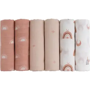 BABY Receiving Blanket Boy Cotton Muslin Swaddle Blankets Girl Newborn Squares Breathable & Soft Thin Baby Blankets Cloths Double Absorbent Infant Swaddling Wrap - 6 Pack (Sun)
