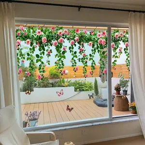 A set (30*90cm*2pcs) of vine and flower window stickers, double-sided visible static glass stickers, for beautifying and decorating windows in bedrooms, living rooms, and bathrooms, Decorative Decal, Floral Pattern Sticker, model D16065