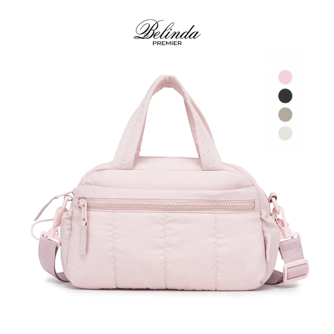 BELINDA Mini Crossbody Duffel Bag - Quilted Puffer for Gym & Travel with Multiple Pockets & Adjustable Strap, Plain