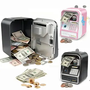 Electronic ATM Piggy Bank with Fingerprint & Password Lock, Auto Bill Slot for Boys/Adults/Kids. Large Capacity for All US Coins, Available in Multiple Colors.
