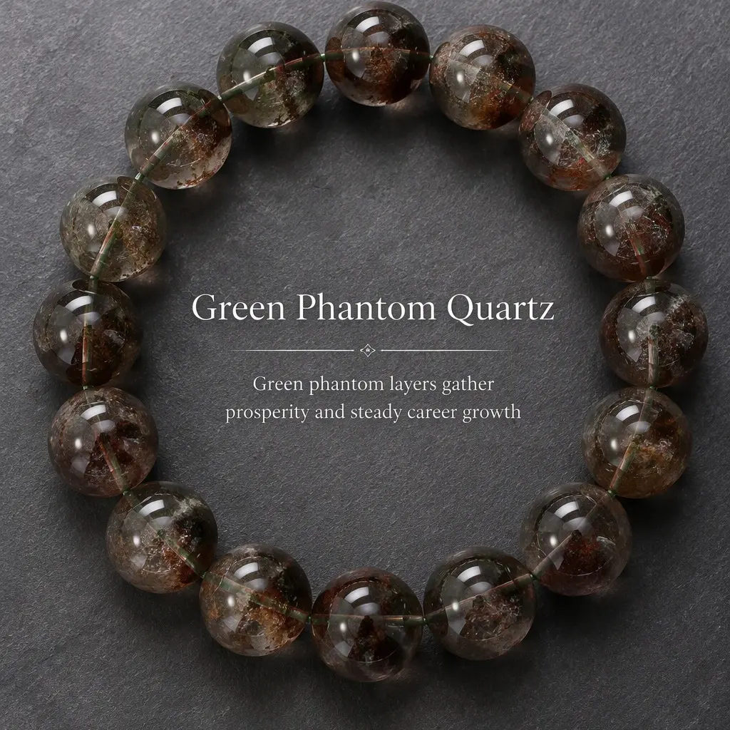 Natural Green Phantom Quartz Bracelet Layered Beaded Women Men Natural Green Phantom Quartz Bracelet 8mm Layered Gift