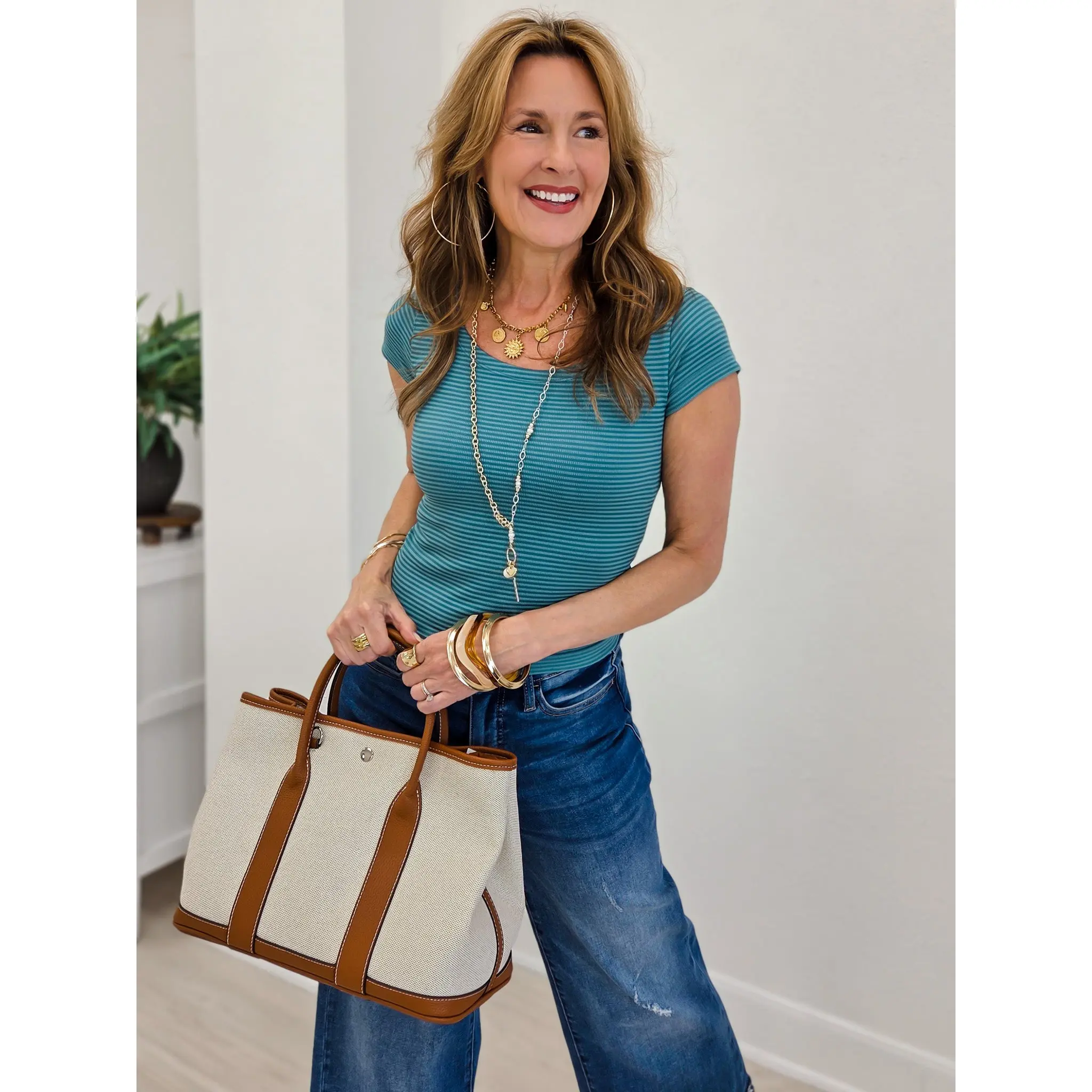 Dusty Teal Reversible Striped Top