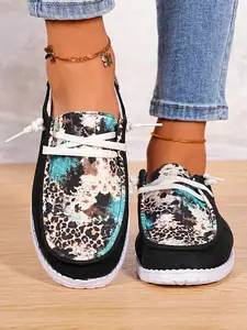 New Large Size Ethnic Design Canvas Unisex Shoes, Breathable One-Step Slip-On Casual Slip On Style Sneakers for Spring & Fall, Daily Wear