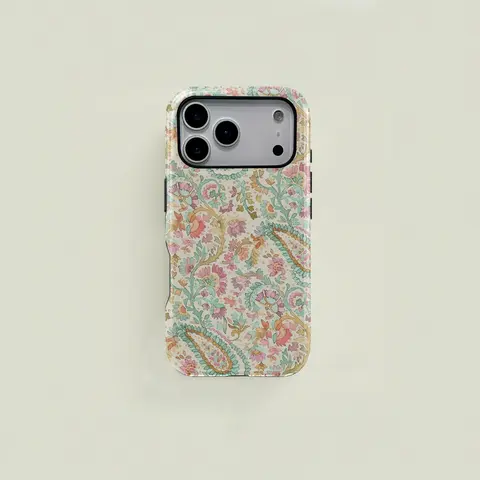One paisley floral retro cartoon dual layer protective case, sturdy and durable 2 in 1 protective case, compatible with iPhone 17/16/15/14/13/12/11 Pro Max/Plus/Pro, Samsung Galaxy S25/S24/S23 Ultra series, couple's phone case., Accessories, Smartphone