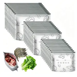 [Refrigerated Food] Reusable Pure Aluminum Foil Storage Bags - 2026 New Resealable Vacuum Zipper Bags with Labels, Upright Design, Suitable for Vegetables, Meats