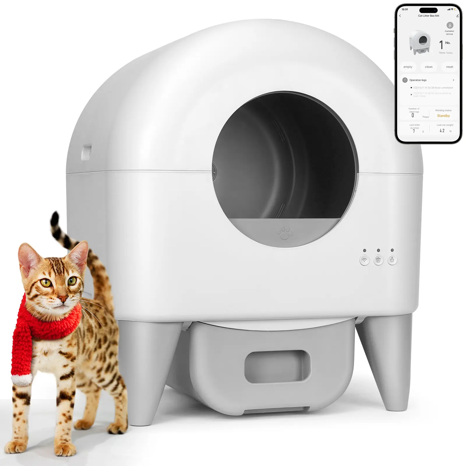 ECORUI Self - Cleaning - Litter Box 95L Automatic Cat Litter Box with App Control Safety Sensors Removable Washable Liner 2 Rolls Garbage Bags Grey for Multiple Cats