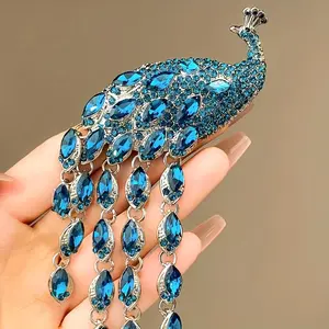 [Luxurious Peacock Brooch] Luxurious Peacock Brooch |   Elegant Zinc Alloy Pin with Blue & Clear Artificial Crystals - Perfect for Parties, Banquets, and Mother's Day Gifts