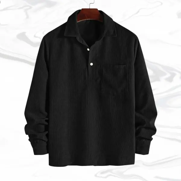 Men's Plain V Neck Long Sleeve Button Up Corduroy Casual Shirt Classic Collar, Half Placket Opening, Thick Textured Fabric, Adjustable Neck Fit, Ideal for Spring, Father's Day Gift, Button Up Shirt, Casual Shirts