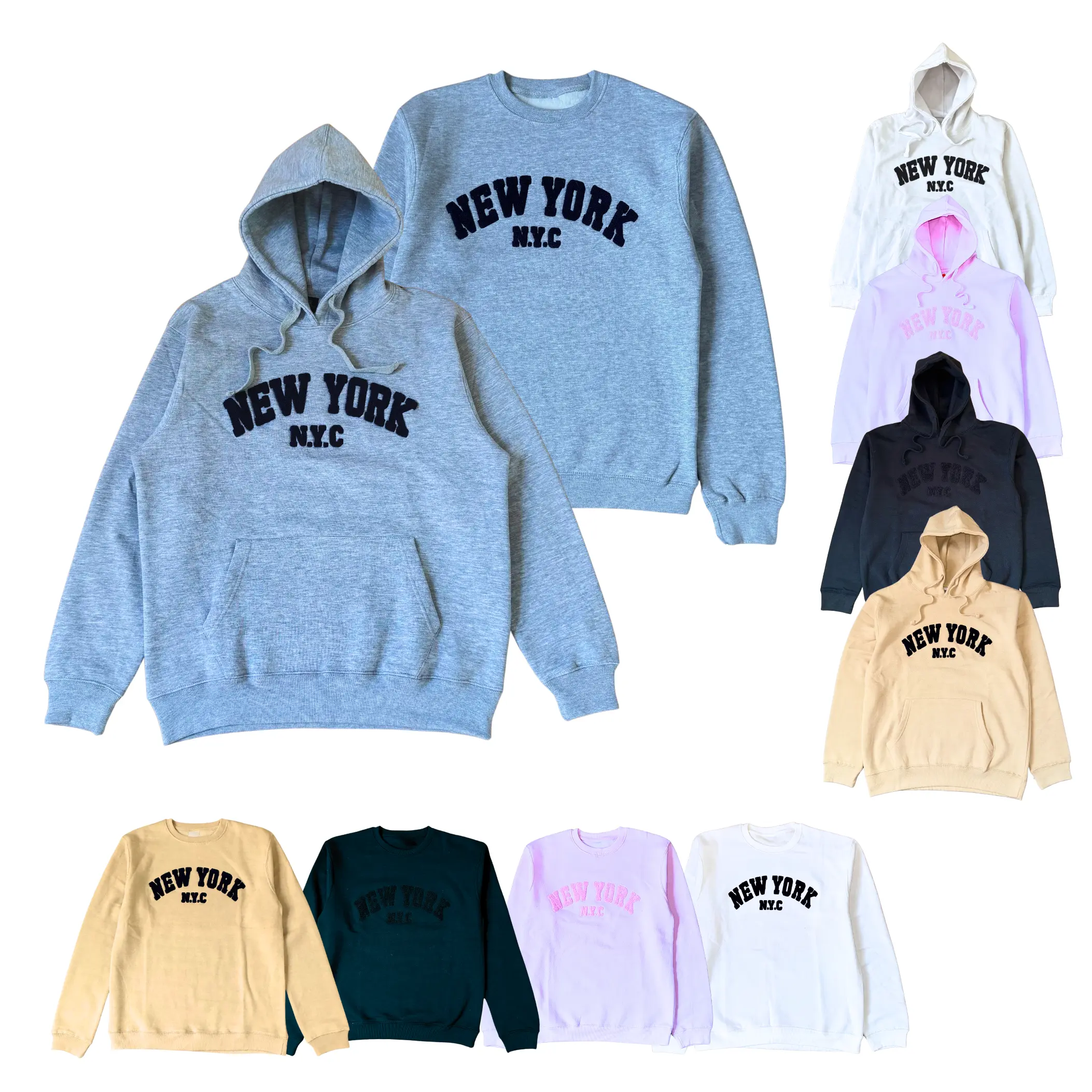 Unisex New York Chenille Patches Embroidery  Regular Fit Long Sleeve Hoodie Sweat Shirt Fall & Winter Daily Wear Outfits Tops Casual Mens Womens