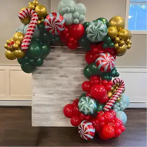 Christmas Balloon Garland Arch Kit Red Green Gold White 144 pcs 12" 10" 5" Latex Balloons Candy Cane Balloons for Kids Xmas New Year Birthday Holiday Party Indoor Outdoor Decorations Supplies