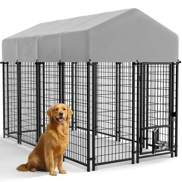 Warcat Extra Large Wire Metal Outdoor Dog Cage Kennel - Enclosed Sturdy and Durable Escape-Proof Steel Frame, UV-Resistant Waterproof Roof Cover, Feeder Bowls, Secure Lock Mechanism, Tool Kit for Easy Assembly and Maintenance #TikTokShopFallDealsForYou