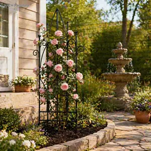 ARCH Sungmor 19.69''*67.72''Iron Garden Fence, Pretty Vintage Green Rustic Style Decorative Fence Pannels, Outdoor Yard Landscape Pathway Border Panels Anti Animal Flowers Plants Barrier Climbing Trellis, Two Piece Sets