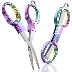 2 Pcs Folding Stainless Steel Portable Mini Travel Scissors, Safety Foldable Pocket Badge Small Scissors All Purpose for Travel, Home, Office, Craft, Sewing, Nurse Accessories